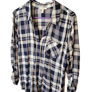 Como Vintage Navy and White Plaid Button-Down Shirt